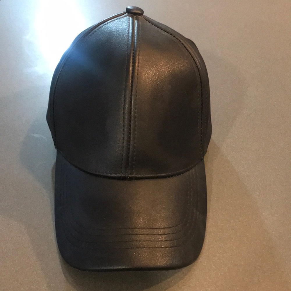 Black faux leather hat